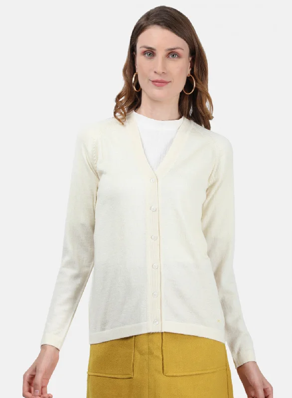 Women Cream Solid Cardigan