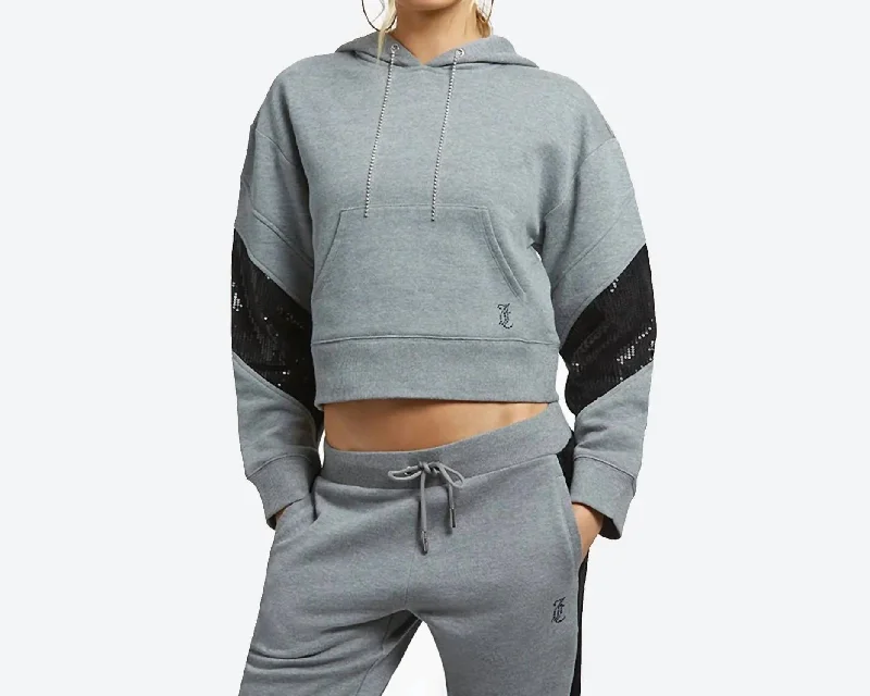 Crop Cotton Blend Fleece Hoodie In Grey