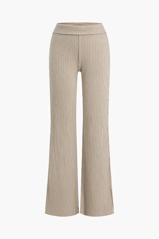 Solid Knit High Waist Trousers