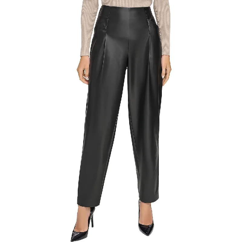 Womens Faux Leather High Rise Ankle Pants